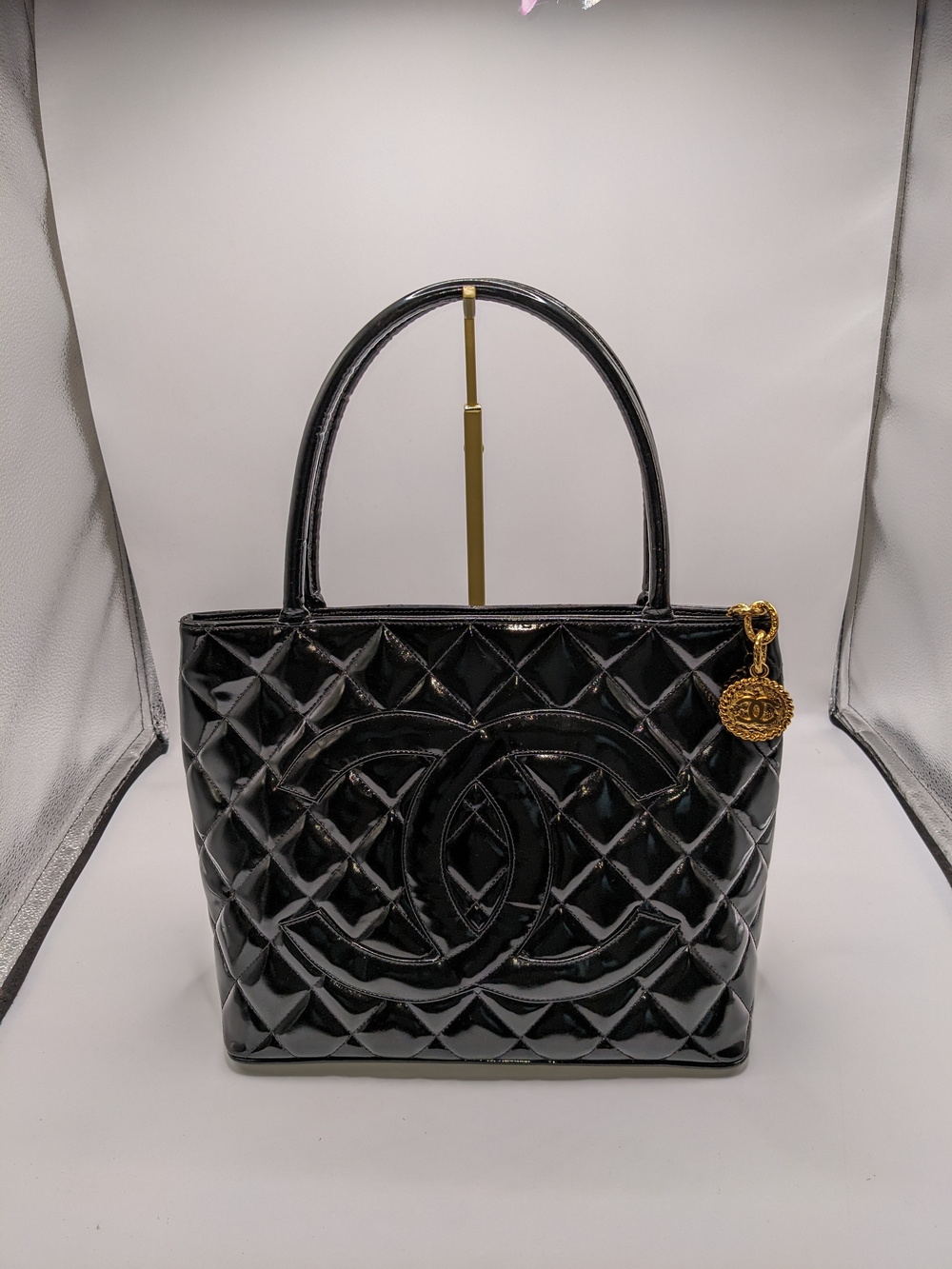 Chanel Medallion Quilted Patent Leather Tote – Black | Gold Hardware | Authentic